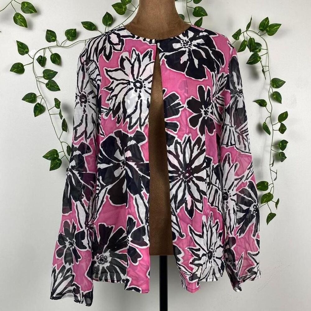 Vintage Laura Ashley 100% silk beaded sheer cardigan pink b&w parisian chic